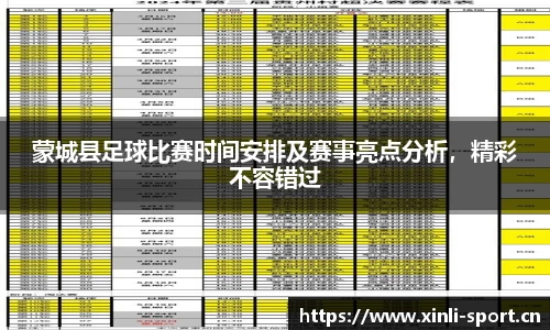 蒙城县足球比赛时间安排及赛事亮点分析，精彩不容错过